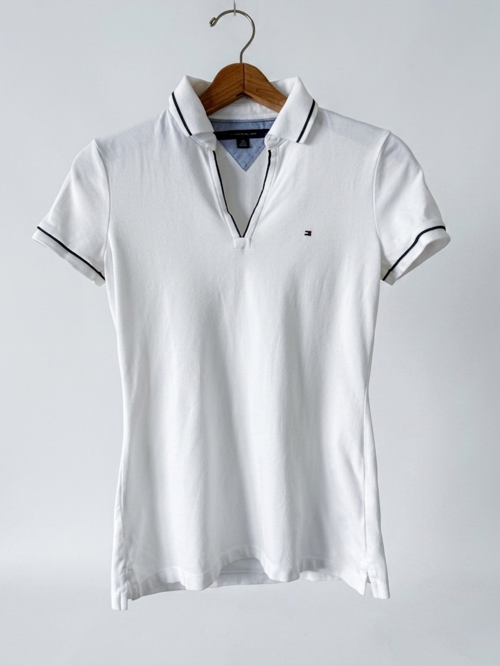 Tommy Hilfiger White Polo with Navy Trim Detail, XS